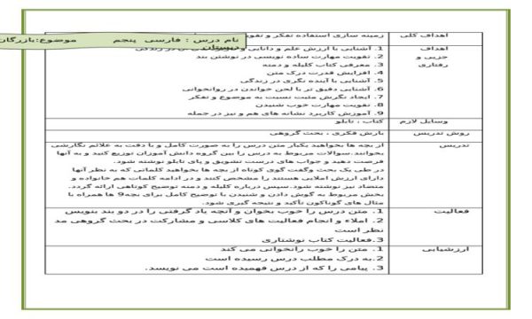 طرح درس بازرگان و پسران فارسی پنجم ابتدایی