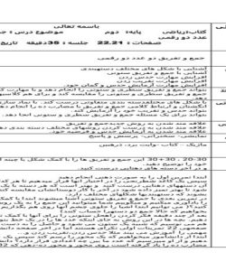 طرح درس جمع و تفریق دو عدد دو رقمی ریاضی دوم ابتدایی