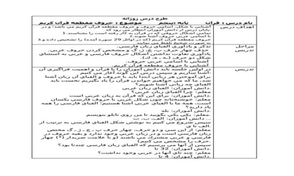 طرح درس حروف مقطعه قرآن پنجم ابتدایی