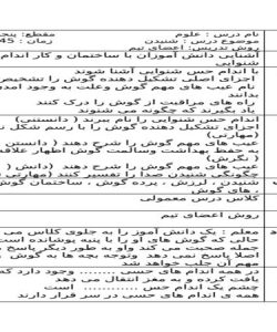 طرح درس حس شنیدن علوم پنجم ابتدایی