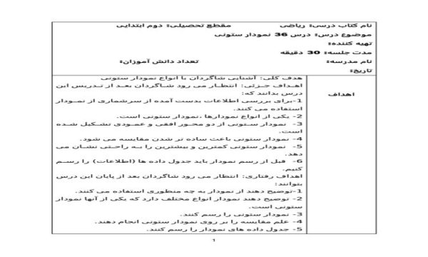 طرح درس روزانه ریاضی دوم دبستان درس نمودار ستونی