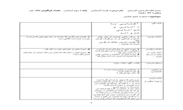 طرح درس سفره عمو عباس هدیه های آسمانی دوم ابتدایی