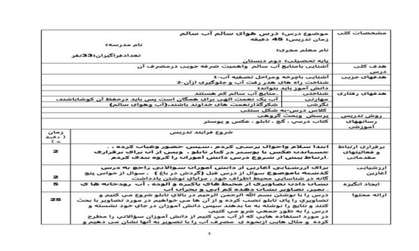 طرح درس شماره دو هوای سالم آب سالم علوم دوم ابتدایی درس دوم نمونه دوم