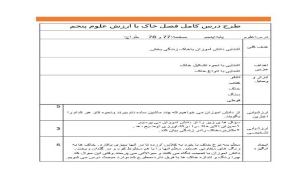 طرح درس فصل خاک با ارزش علوم پنجم ابتدایی