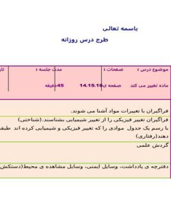 طرح درس ماده تغییر می کند علوم پنجم ابتدایی