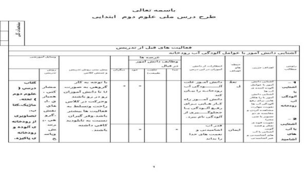 طرح درس ملی علوم دوم ابتدایی درس آب رودخانه