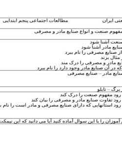 طرح درس نواحی صنعتی ایران مطالعات اجتماعی پنجم ابتدایی