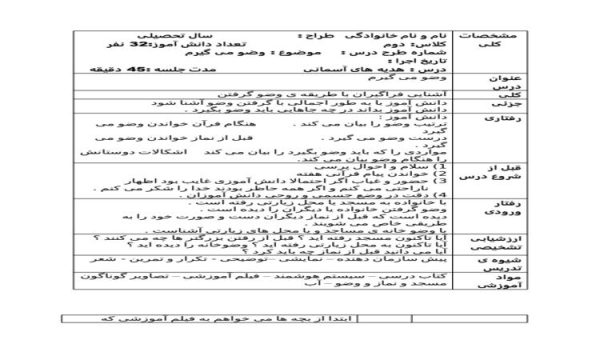 طرح درس وضو میگیرم هدیه آسمانی دوم ابتدایی درس پنجم