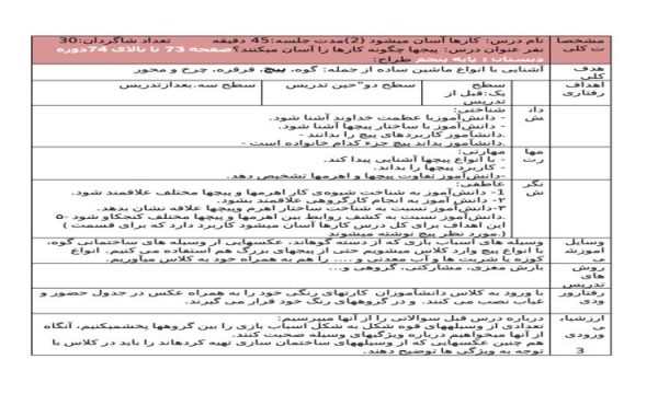 طرح درس کارها آسان می شود 2 درس علوم پنجم ابتدایی