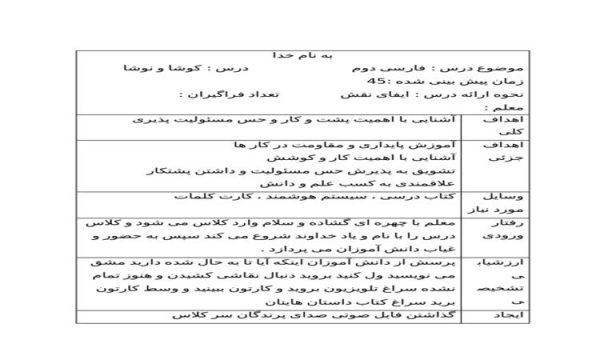 طرح درس کوشا و نوشا فارسی دوم ابتدایی درس ششم