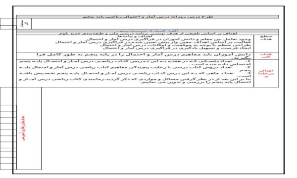 طرح درس ملی آمار و احتمال ریاضی پنجم ابتدایی