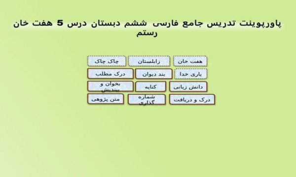 پاورپوینت تدریس جامع فارسی ششم دبستان درس 5 هفت خان رستم