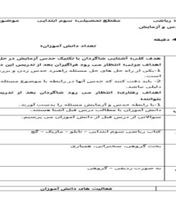 طرح درس 30 حل مسئله حدس و آزمایش ریاضی سوم ابتدایی