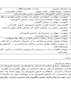 طرح درس ایران عزیز فارسی سوم ابتدایی درس دوازدهم