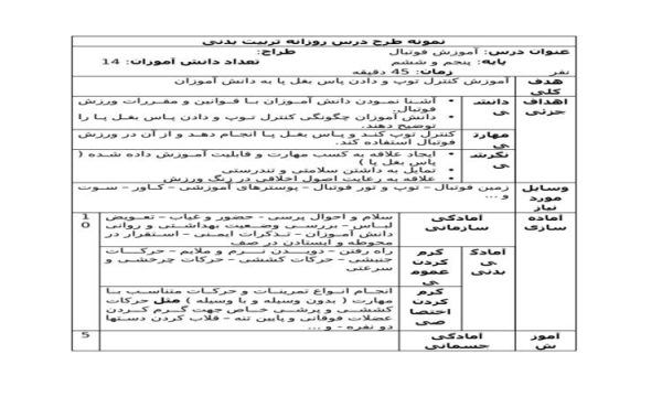 طرح درس تربیت بدنی پایه پنجم و ششم درس آموزش فوتبال