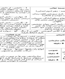 طرح درس تربیت مهارت دویدن و چابکی بدنی دوم ابتدایی