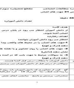 طرح درس جهت های اصلی مطالعات اجتماعی سوم ابتدایی درس بیست و یکم