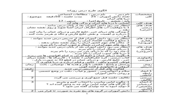 طرح درس دریا های ایران مطالعات اجتماعی ششم ابتدایی