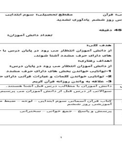 طرح درس روز ششم یادآوری تشدید قرآن سوم ابتدایی