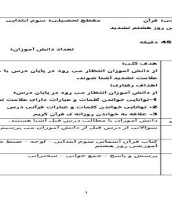 طرح درس روز هشتم تشدید قرآن سوم ابتدایی