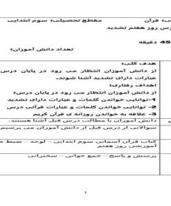 طرح درس روز هفتم تشدید قرآن سوم ابتدایی