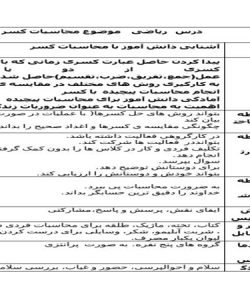 طرح درس روزانه ریاضی ششم ابتدایی درس محاسبات کسر صفحه 36 و 39