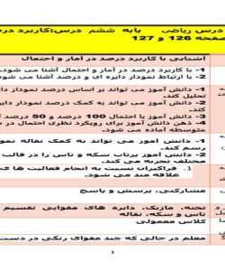 طرح درس روزانه ریاضی ششم ابتدایی درس کاربرد درصد در آمار و احتمال