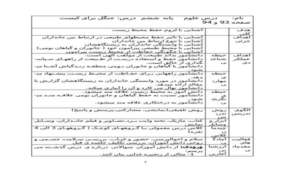 طرح درس روزانه علوم ششم ابتدایی درس جنگل برای کیست