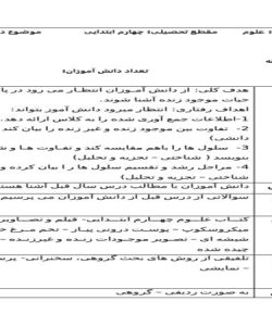 طرح درس روزانه علوم چهارم ابتدایی درس بدن ما 1