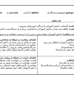 طرح درس روزانه فارسی چهارم ابتدایی درس پرسشگری