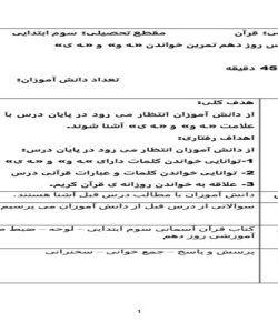 طرح درس روزانه قرآن سوم ابتدایی درس درس روز دهم تمرین خواندن ـه و و ـه ی