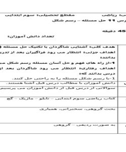 طرح درس ریاضی سوم ابتدایی درس حل مسئله رسم شکل