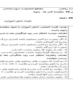 طرح درس ریاضی سوم ابتدایی درس مقایسه کسر ها زاویه