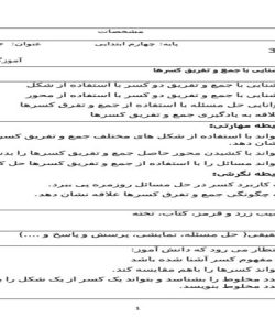 طرح درس ریاضی چهارم ابتدایی درس جمع و تفریق کسر صفحه 30 و 31