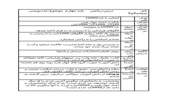 طرح درس ریاضی چهارم ابتدایی درس عددنویسی صفحه 4 و 5