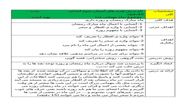 طرح درس ماه مهمانی خدا هدیه های اسمانی سوم ابتدایی درس دهم