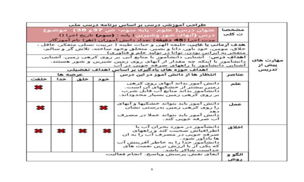 طرح درس ملی علوم سوم ابتدایی درس آبهای شور وشیرین