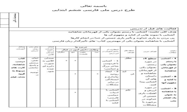 طرح درس ملی فارسی ششم ابتدایی درس هفت خان رستم