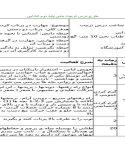 طرح درس مهارت پرتاب کردن تربیت بدنی دوم ابتدایی