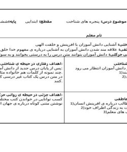 طرح درس پنجره های شناخت کتاب فارسی ششم ابتدایی