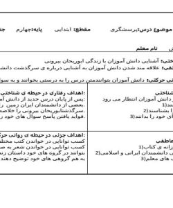 طرح درس پویندگان دانش فارسی چهارم ابتدایی